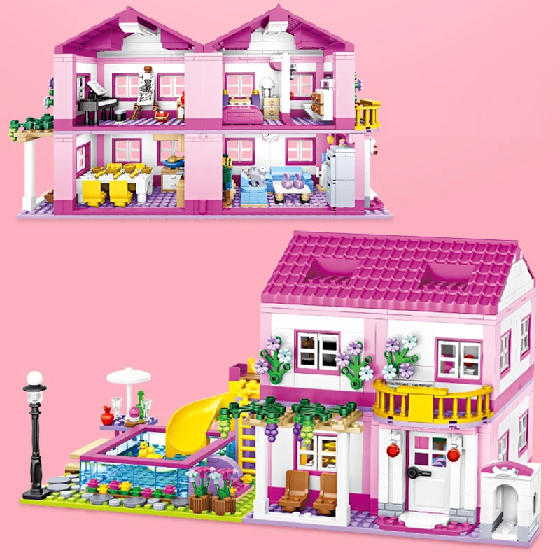 

1 Change 3 City летний двухэтажный дом горка плавательный бассейн строительные блоки фигурки друзей Кирпичи игрушки для девочек подарок