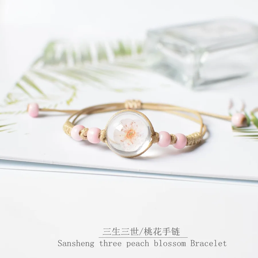 

Gypsophila Dried Flower Specimen Immortal Flower Bracelet Couple Girlfriends Gift Jewelry Popular Peach Blossom Bracelet