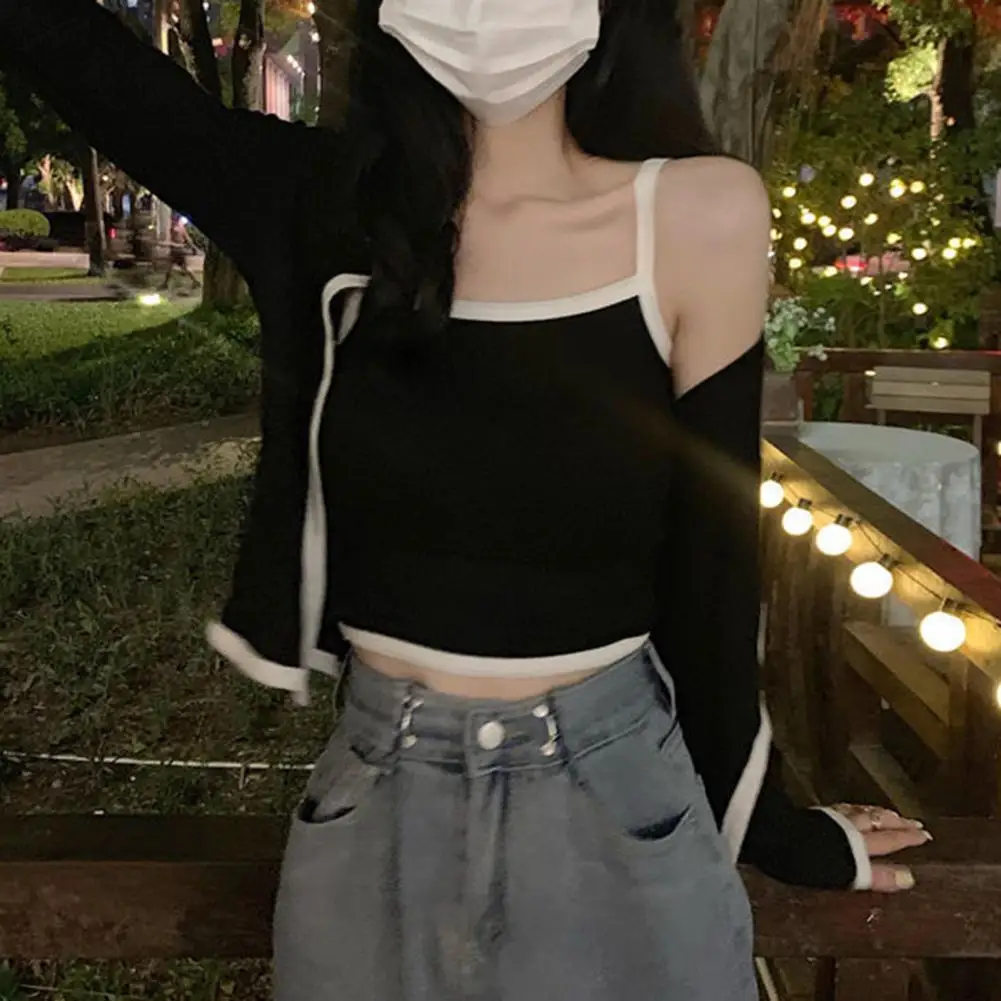 

Модный женский кардиган на подтяжках с защитой от пиллинга, комплект из двух предметов, Однотонный женский кардиган из полиэстера для свида...