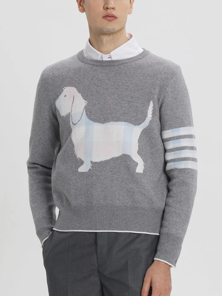 Thom TB Puppy Embroidery Sweater Men's Classic Knitted 4-Bar Striped pullover Outerwear Spring Outdoor Men Sweaters