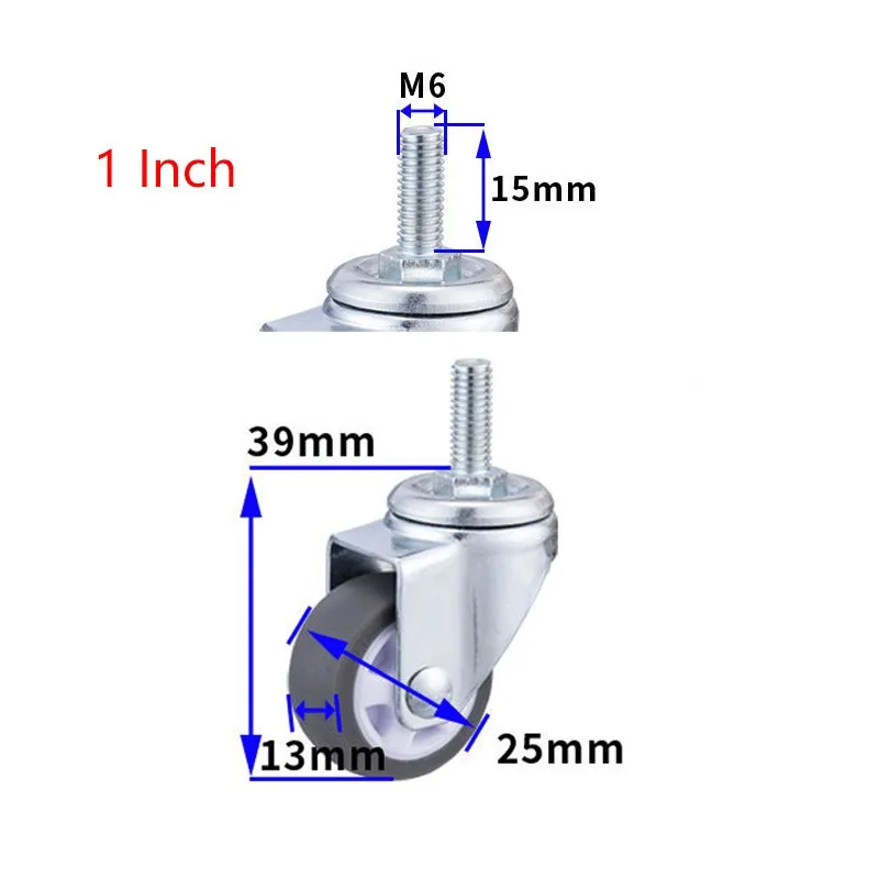

4 Pcs/Lot Casters 1Inch Gray TPE Screw Caster, M6 Silent Wheel, Diameter25mm Household Universal Wheel