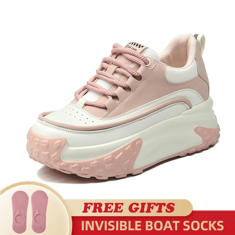 Chunky Air Mesh Breathable Sneakers Fashion Genuine Leather Women Vulcanize New Female Summer Comfy Lace Up Fashion Ladies Shoes