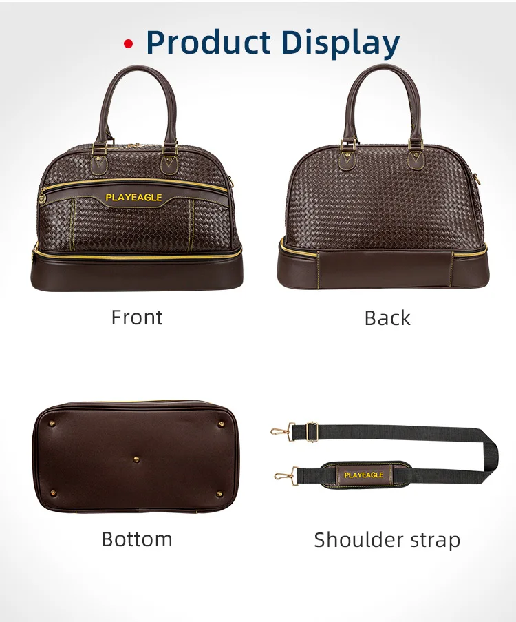 Playeagle PU Leather Woven Golf Boston Bag Gym Sports Luggage Tote Duffle Bags For Men