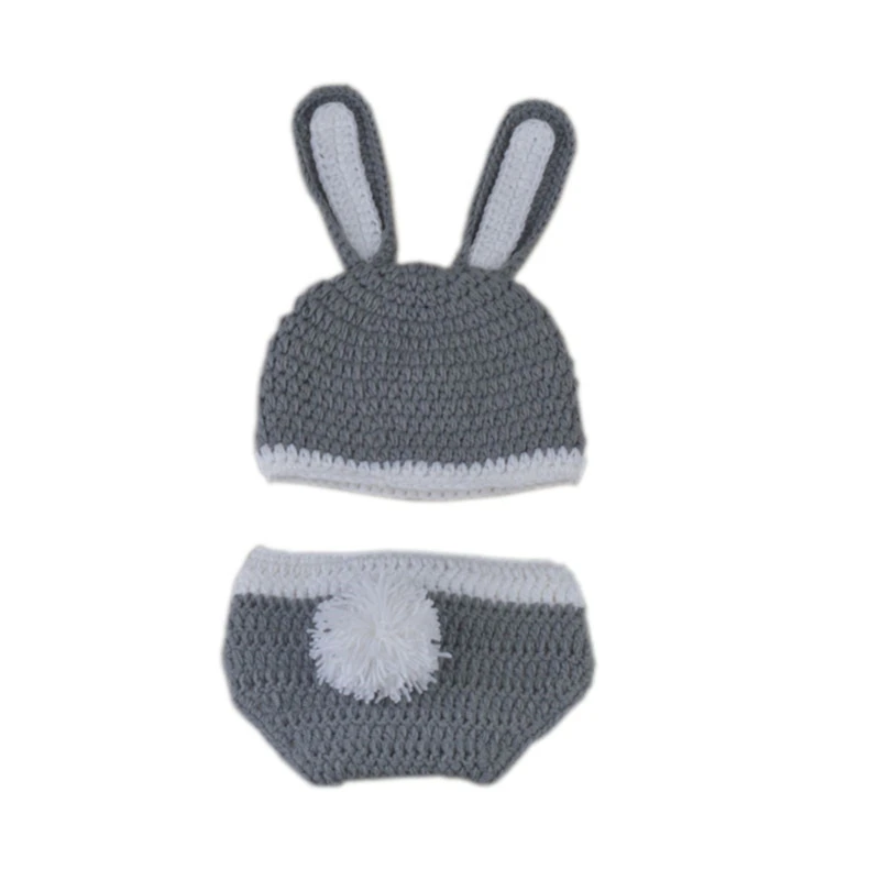 

2 Pcs Newborn Photography Props Outfits Gray Baby Short Pants Long Ear Bunny Hat