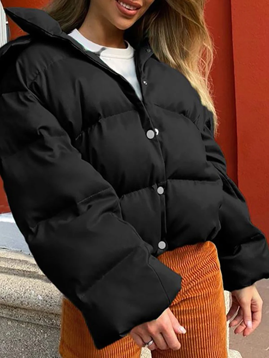 

Женская Стеганая куртка на пуговицах, с капюшоном