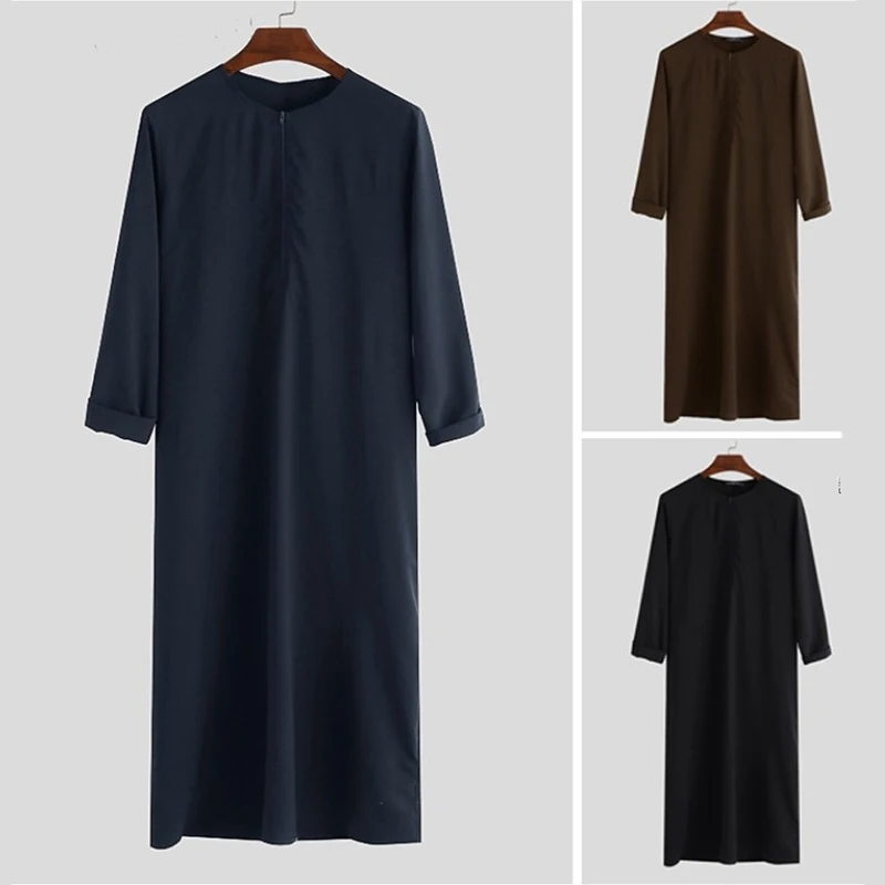 Muslim Robes Men Islamic Clothes Arabic Kaftan Long Sleeve Loose Abaya Saudi Arabia Dubai Jubba Thobe Musulman Homme Ramadan Gif