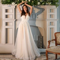 vintage a line tulle bridal dress boho 3d applique wedding dresses floor length sleeveless draped embroidery bride gown woman