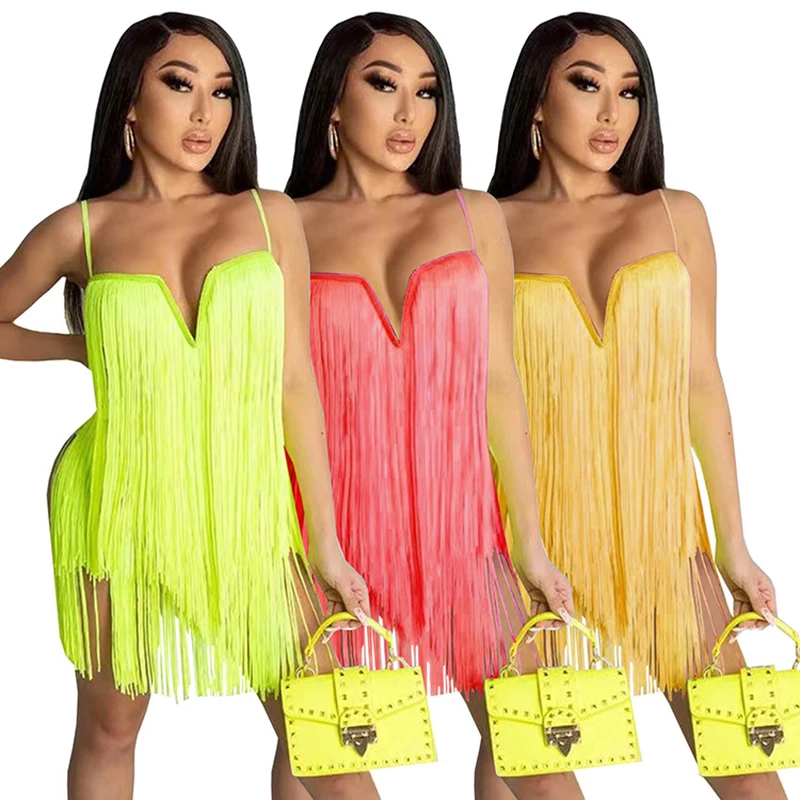 

2022 summer new women's dress suspender tassel wrapped chest fashion sexy dress