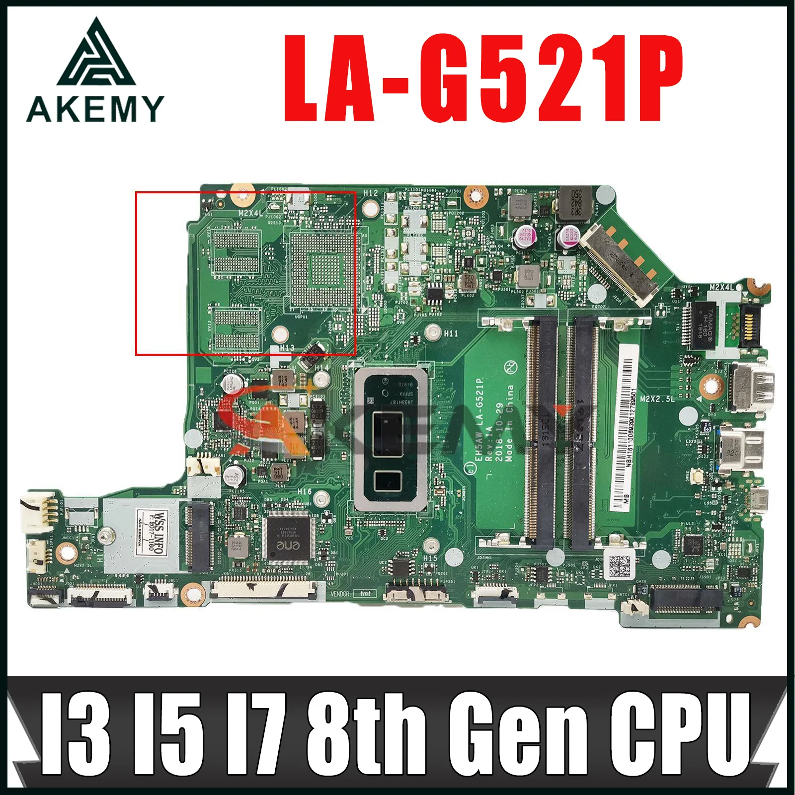 

LA-G521P Motherboard For Acer Aspire A515-52 A515-52G Laptop Motherboard With CPU:I3-8145U I5-8265U I7-8565U DDR4 100% Tested