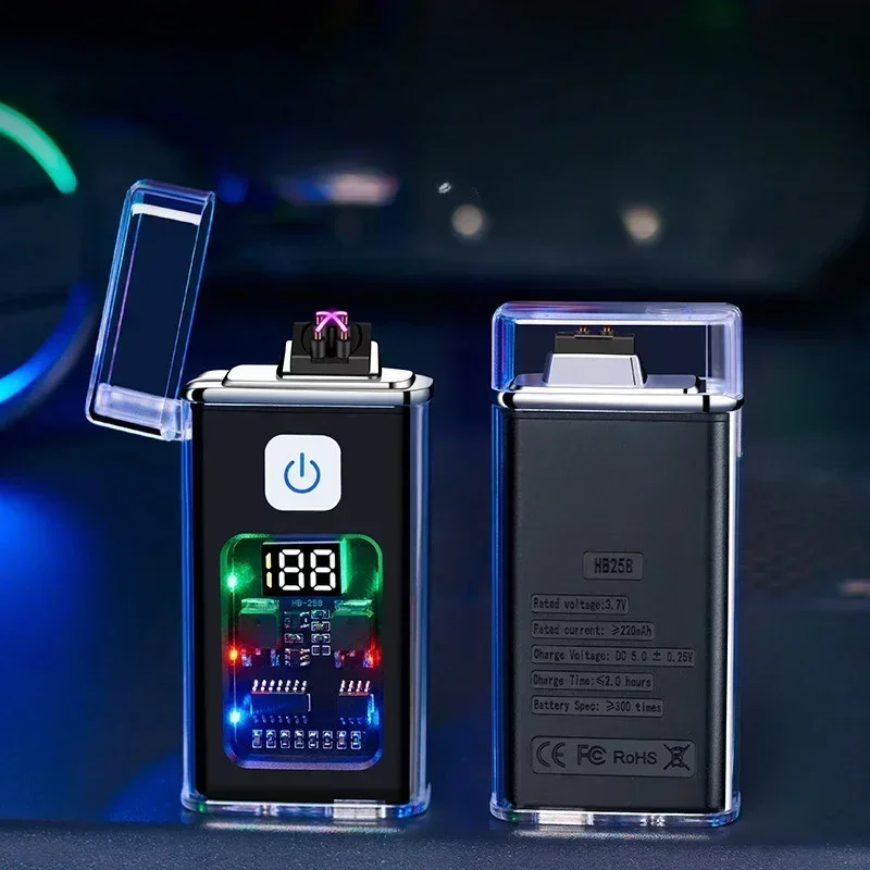 Фото Стильная USB перезаряжаемая электрическая зажигалка, крутая ветрозащитная двойная дуга, плазменные зажигалки для мужчин, гаджеты для кемпинга, пожарный стартер №2