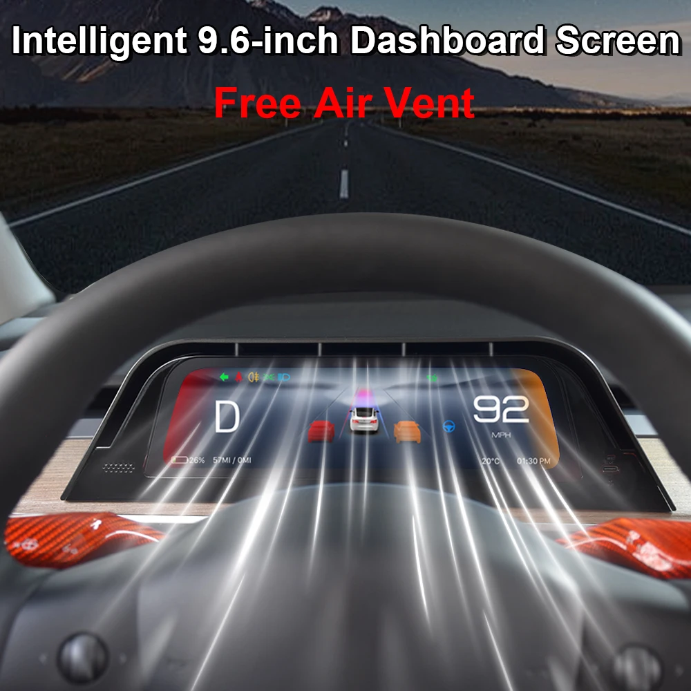 Фото Экран Onlysay 9.6'' для приборной панели Tesla Model Y Juniper 2026, совместимый с Model 3 Highland, поддерживает беспроводной CarPlay и Android Auto, HUD №2