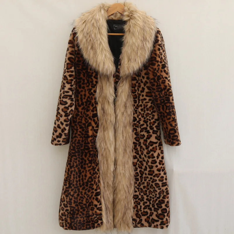 

2023Women leopard print winter coat with thickened insulation mink fur coat, long fur coat, raccoon fur large fur collar trench