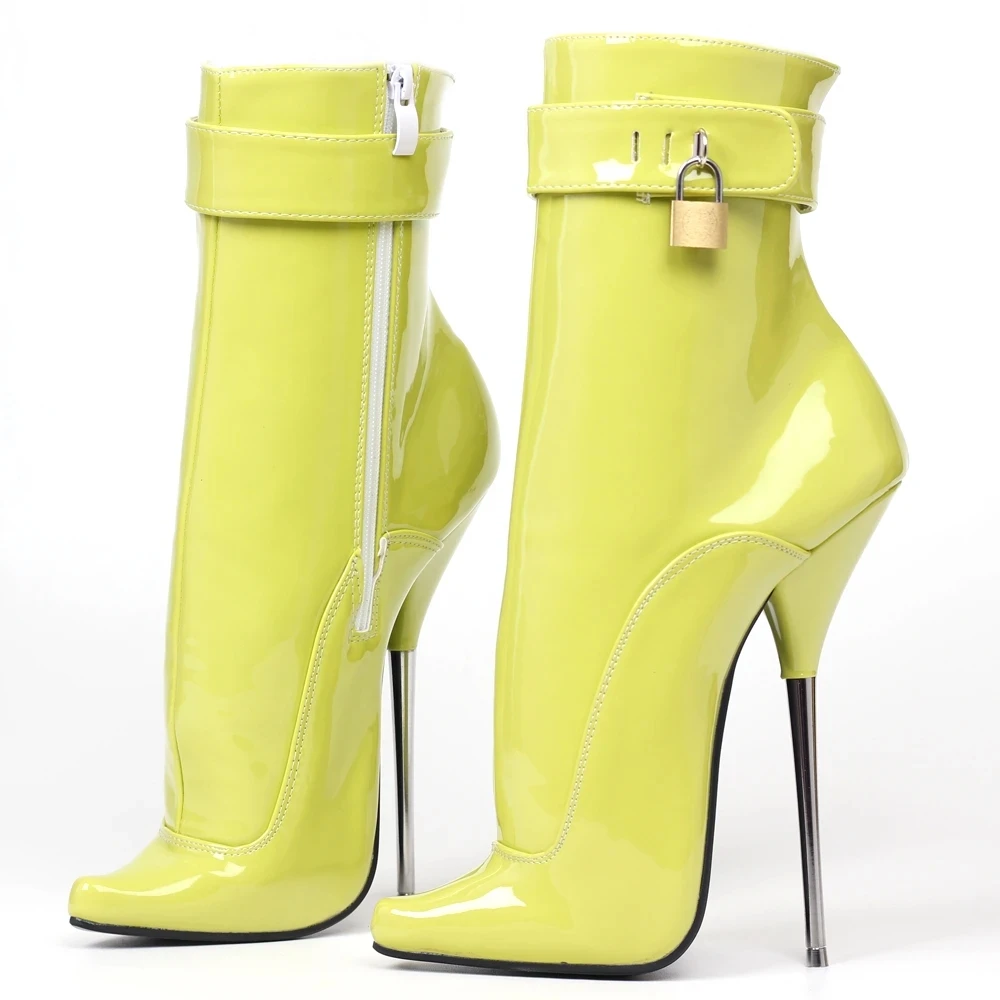 Women Ankle Boots 18CM High Heel Pointed Toe Ankle Strap With Locks Sexy Fetish Exotic Shoes Unisex Plus Size 36-46