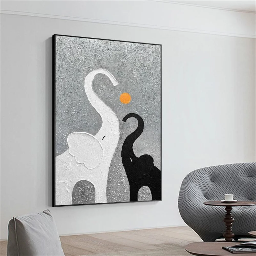 

100% Handmade Modern Abstract Animal Elephant Canvas 3d Thick Oil Painting Wall Living Room Decoration Art Knife Image