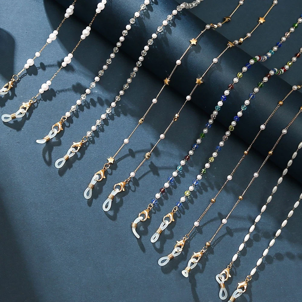 

Fashion Metal Imitation Pearl Mask Glasses Chain Dual-use Crystal Extension Chain Anti-loss Sunglasses Lanyard Necklace Jewelry