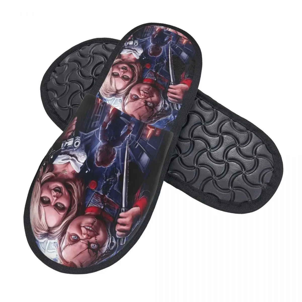 Фото Custom Halloween Horror Movie Memory Foam Slippers Women Cozy Warm Childs Plays Game Bride Of Chucky House Slippers №2