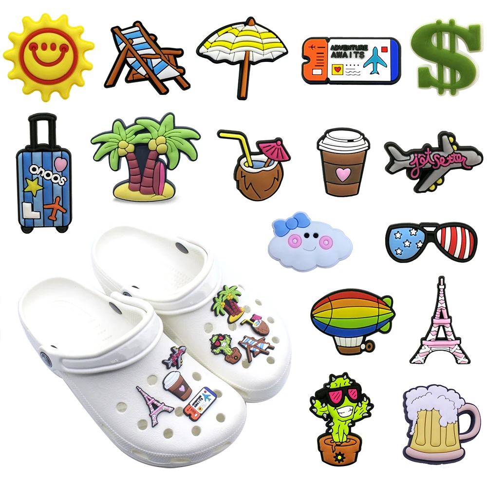 High Imitation 1PCS PVC Shoe Charms Cactus/ Luggage/Sunglasses/Jet Plane Shoe Decoration Accessories for Croc jibz Kid's Party