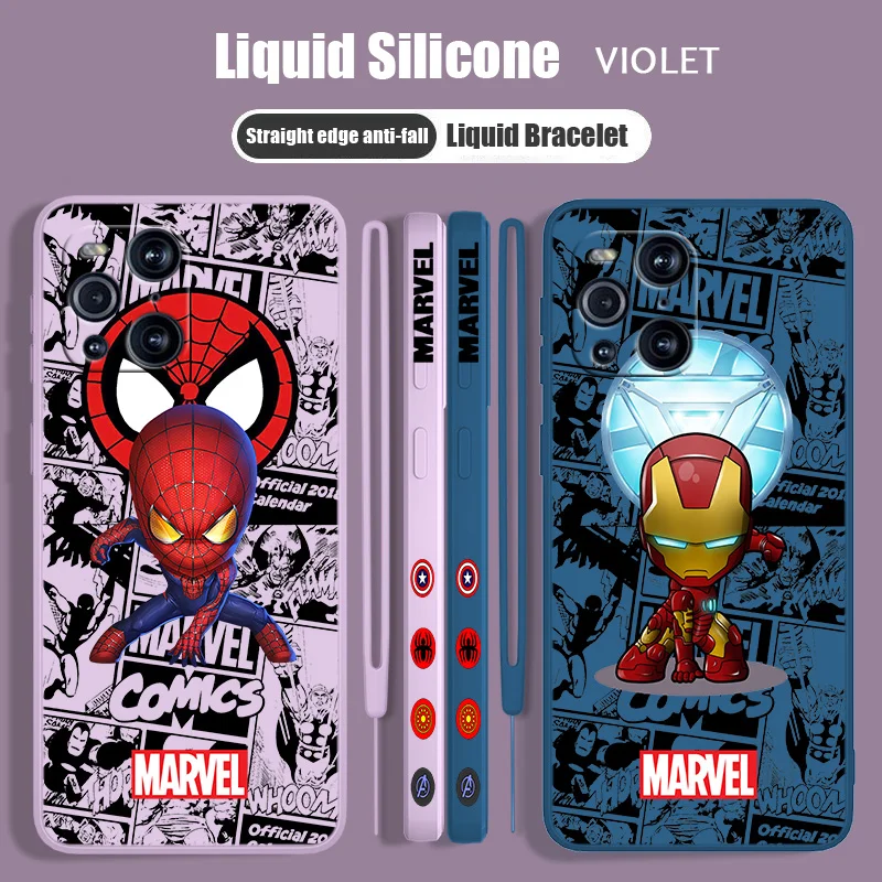 

Marvel Cute Avengers Liquid Left Rope Phone Case For OPPO Find X5 X3 X2 Lite Pro Neo 5G Lanyard Funda Soft TPU Cover