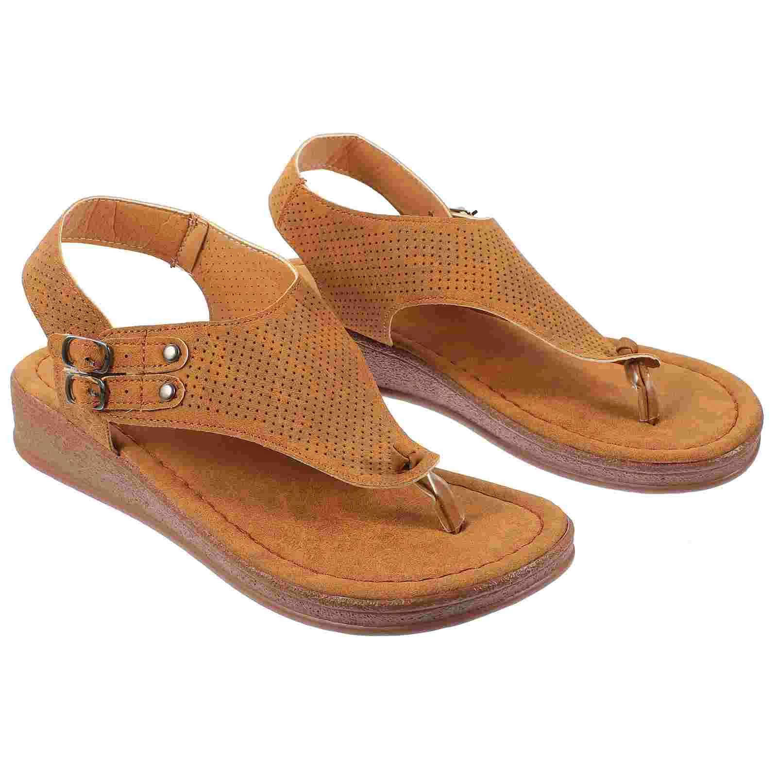 

Сандалии на танкетке женские, пляжная обувь на танкетке с пятью носками, размеры 3x см, коричневое платье, плоская подошва, лето