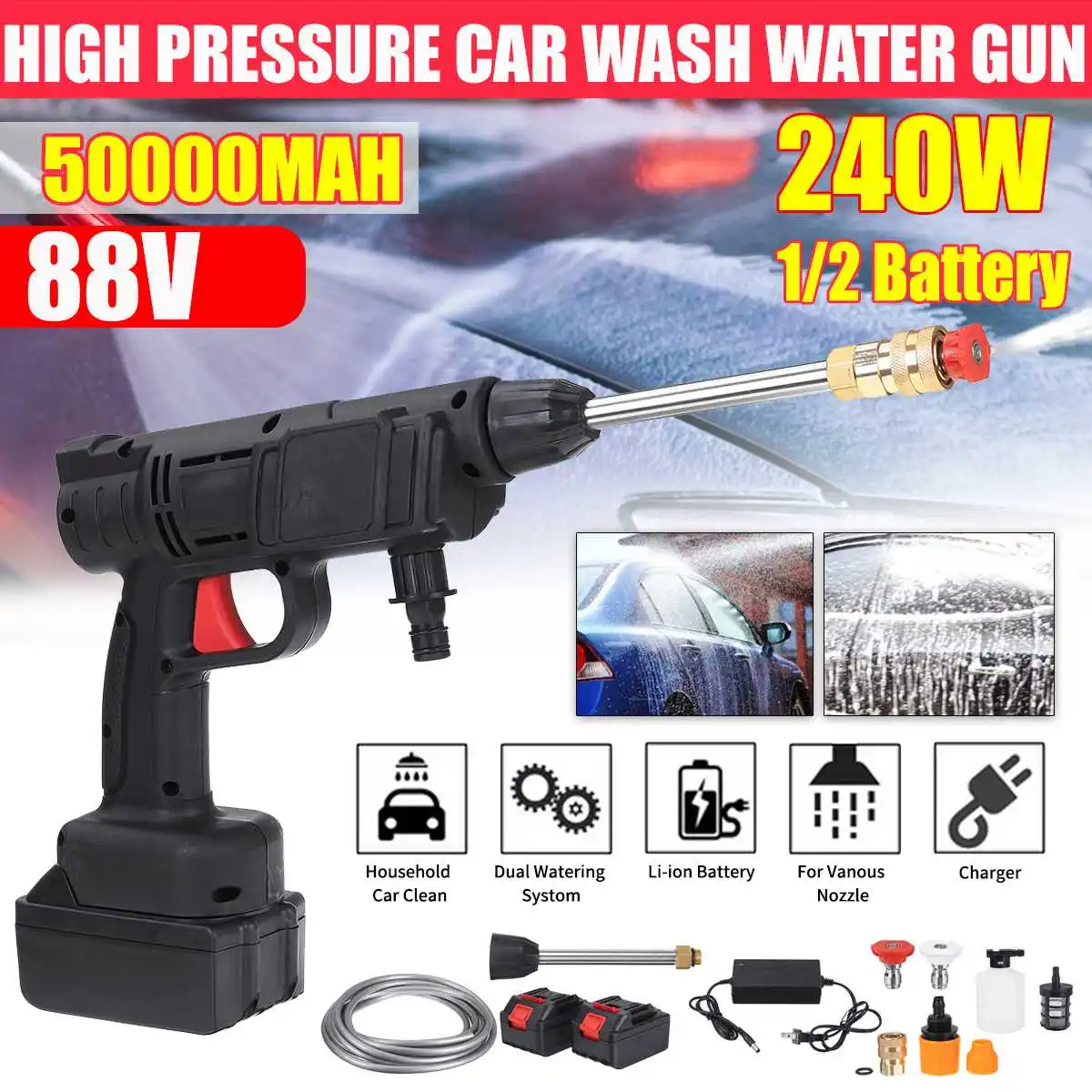 

New 45Bar 15000W Cordless Car Washer High Pressure Cleaner Washing Machine Sprayer Gun Portable High Pressure Washers For Makit