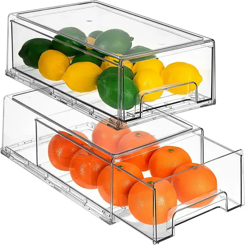 

Ящики-прозрачные штабелируемые выдвижные стандартные ящики-контейнеры для хранения пищевых продуктов для кухни, холодильника, морозильной камеры и Ва