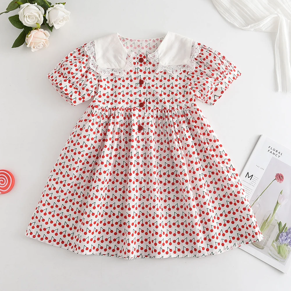 

Baby Girls Dresses Summer Kids Doll Puff Sleeve Print Cherry Dress Birthday Party Princess Dress Vestidos Fashion Girls Clothes