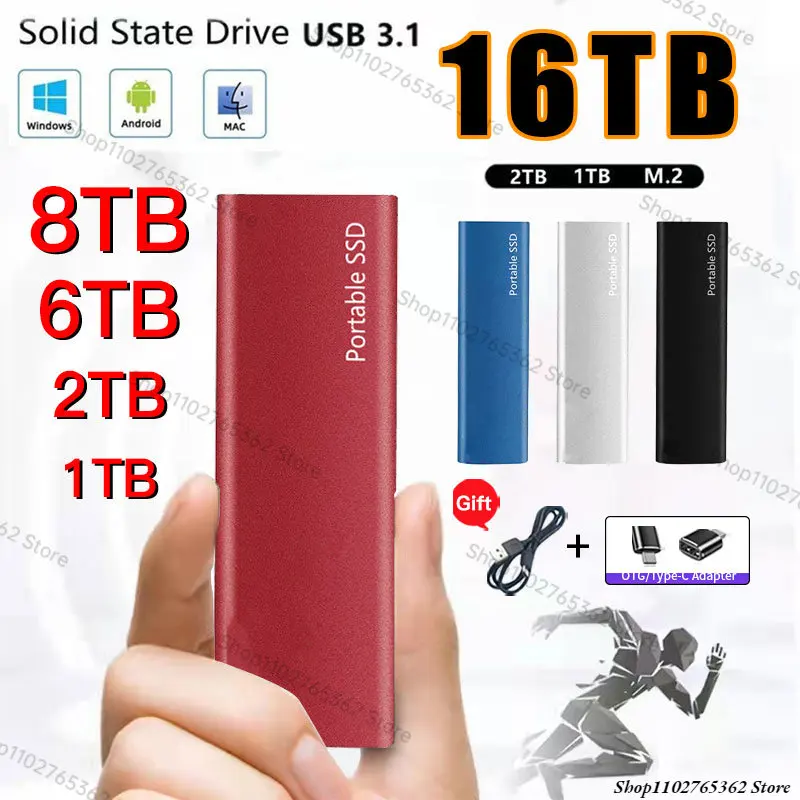Portable SSD 16TB External Solid State Drive 64TB 8TB 4TB High Speed External Hard Drive M.2 USB 3.1 Interface Mass Storage disk