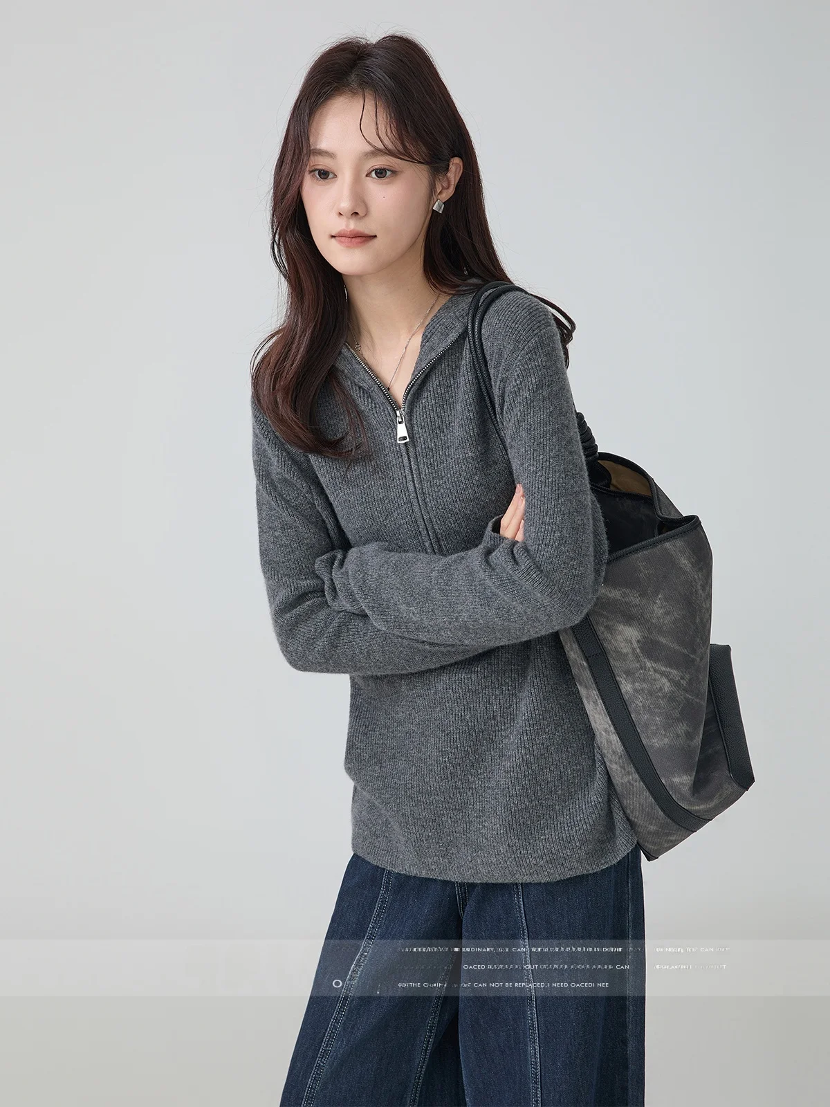 Momade Idle Sle полумолния с капюшоном вязаный женский пуловер на осень и зиму 2024 новый