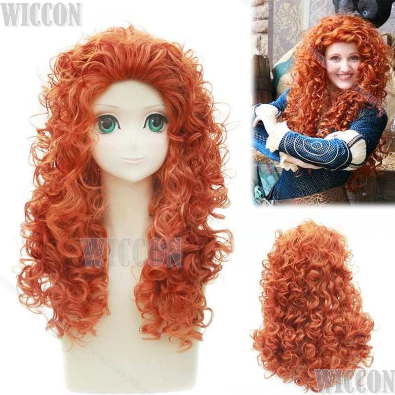 Аниме Холая Принцесса Мерида Косплей Опора Парик Длинные Вьющиеся Волосы