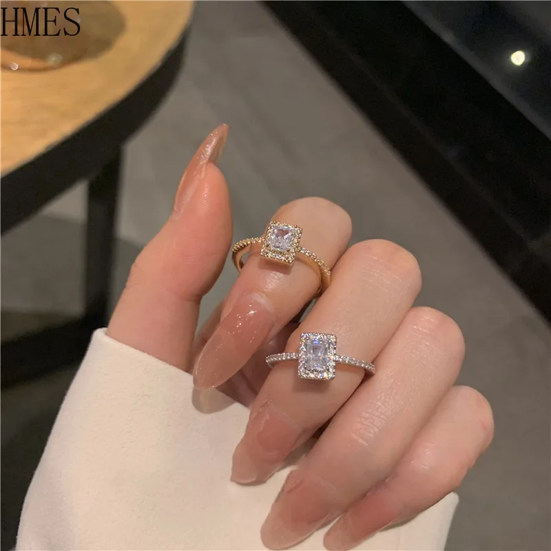 

HMES Fashion Women's Rings with Bright Cubic Zirconia Luxury Engagement Rings adjustable Fashion Wedding Party Jewelry Gifts