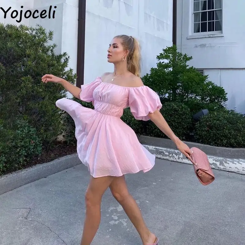 

Милое Розовое женское пляжное платье Yojoceli, повседневное модное короткое шифоновое платье, элегантное Плиссированное мини-платье, платья