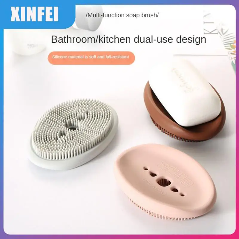 

Multifunctional Nordic Shower Soap Dish With Brush Drain Plate Household Home Storage Sponge Holder Laundry Supplies Silicone
