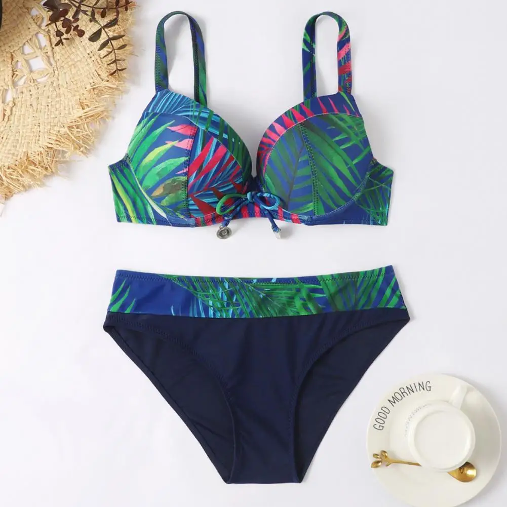 

2 шт./компл. Премиум купальник, мягкое быстросохнущее женское бикини с принтом листьев, купальный костюм