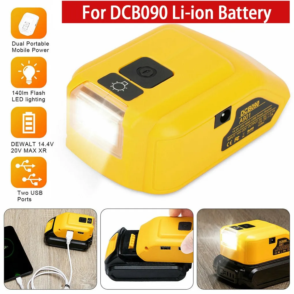 

Адаптер зарядного устройства для литиевых батарей DCB090 с двойным USB 12 В постоянного тока для аварийного светильник для литиевых батарей Dewalt ...