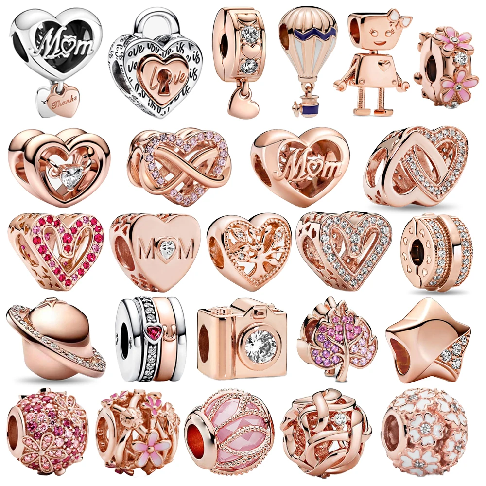 Классический браслет из стерлингового серебра 925 пробы розовое золото сердце