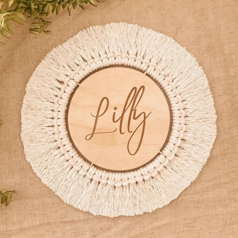 

Personalised Baby Arrival Sign Plaque Macrame Engraved Baby Name Plaque Boho Baby Announcement