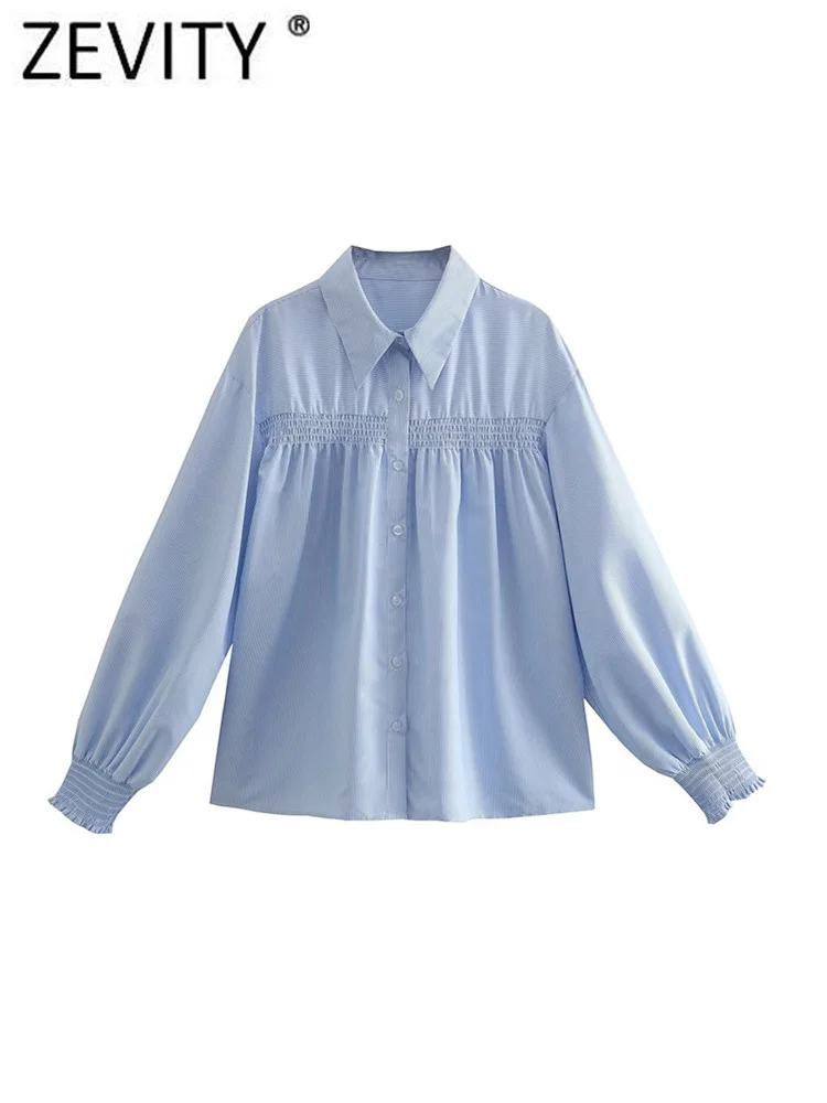 

Zevity Женская модная полосатая однобортная блузка с принтом Офисная Женская плиссированная эластичная деловая рубашка шикарные тонкие блуз...