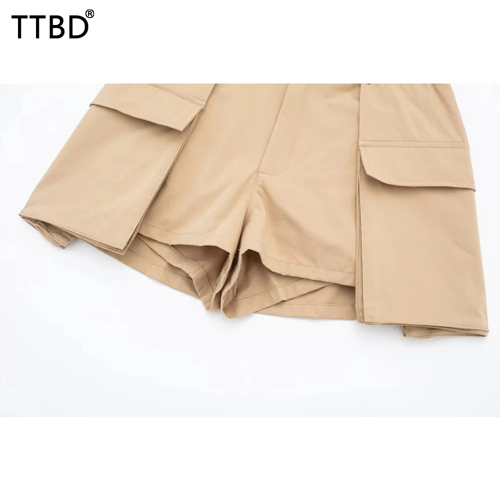 TTBD Woman skorts with pockets Women Fashion Side Patch Pockets Shorts Skirts Vintage High Waist Zipper Fly Female Skorts Mujer