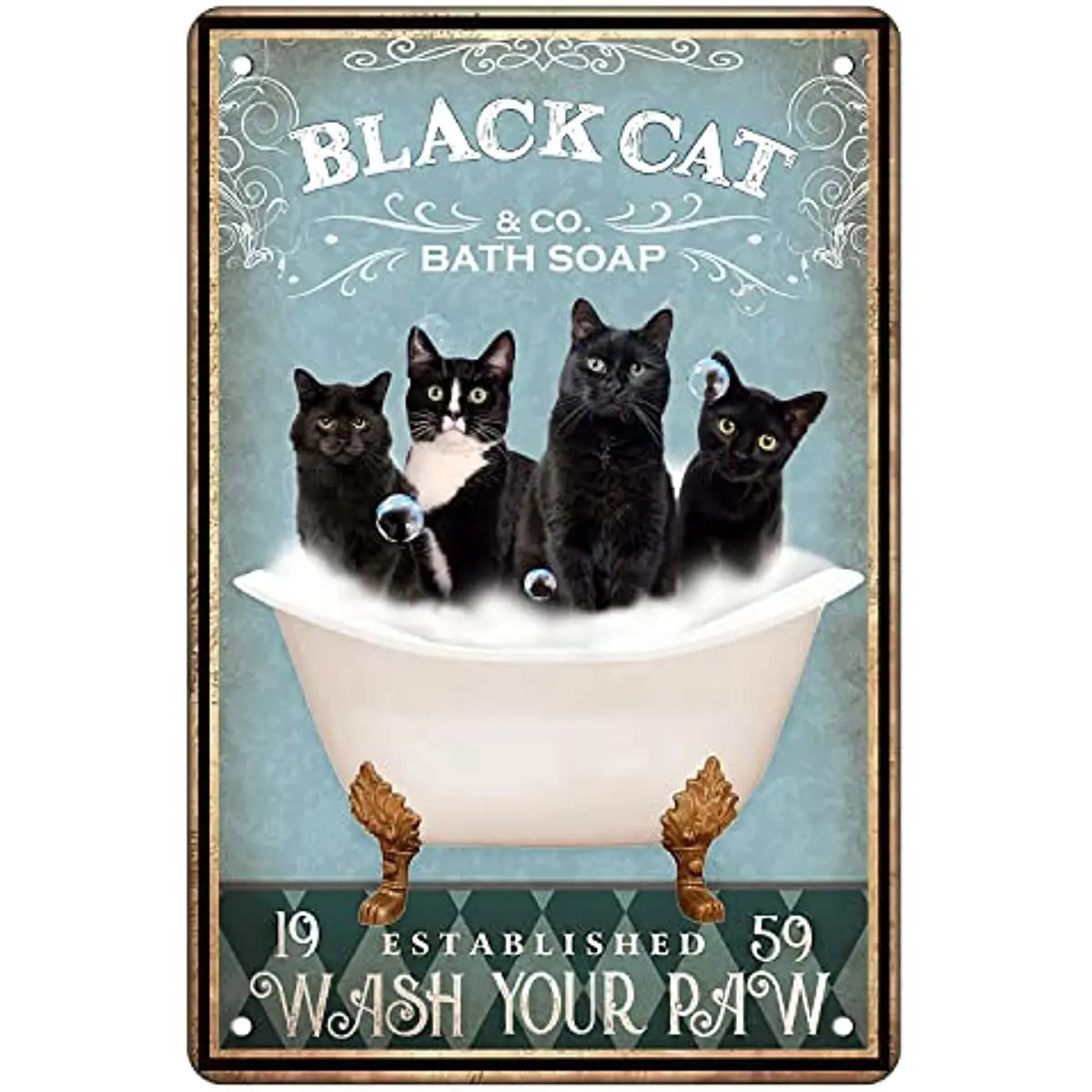 

Funny Black Cat Decor Bathroom Wall Decor Art Metal Tin Sign Black Cat Gifts Vintage Black Cat Poster Decor Sign