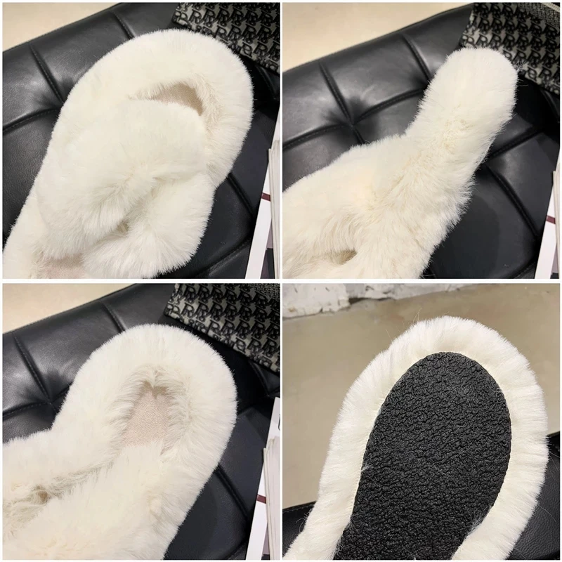 winter house women fur slippers fashion cross band warm plush ladies fluffy shoes cozy open toe indoor fuzzy slides for girls free global shipping
