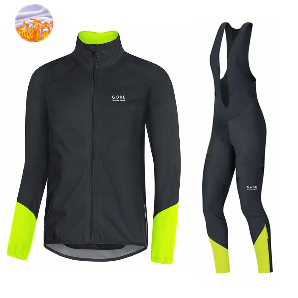 

Hot Winter Jacket GORE Cycling Set MTB Long Wool Jersey Thick Bib Pants Kit Thermal Fleece Bicycle Clothing Team Road Bike Suit