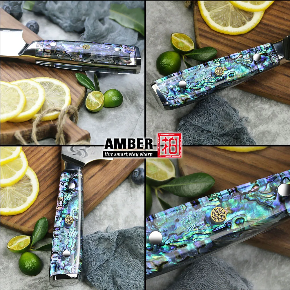Янтарный нож западного шеф-повара 45-слойный AUS10V дамасские ножи ракушка из