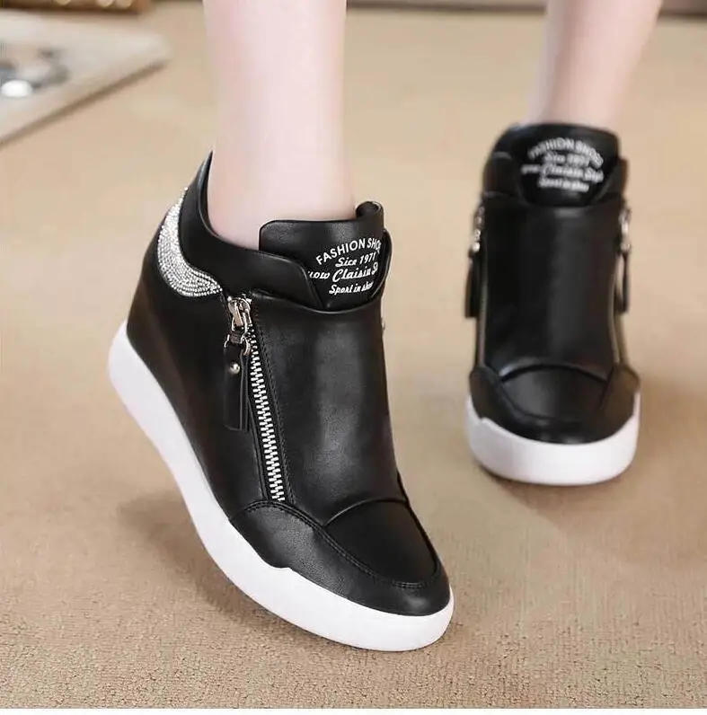 New Genuine Leather White Women Casual Shoes Platform Wedge Female Women Fashion Sneakers Chunky Spring Autumn Keep warm Boots