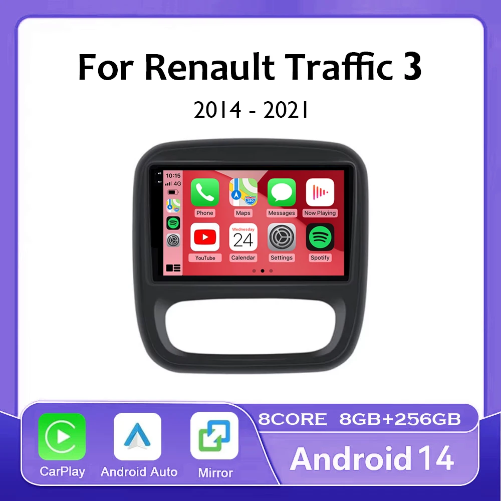 Автомобильное радио Android 14 Carplay для Renault Traffic 3 2014-2021 Opel Vivaro B 2014-2018 Навигация GPS