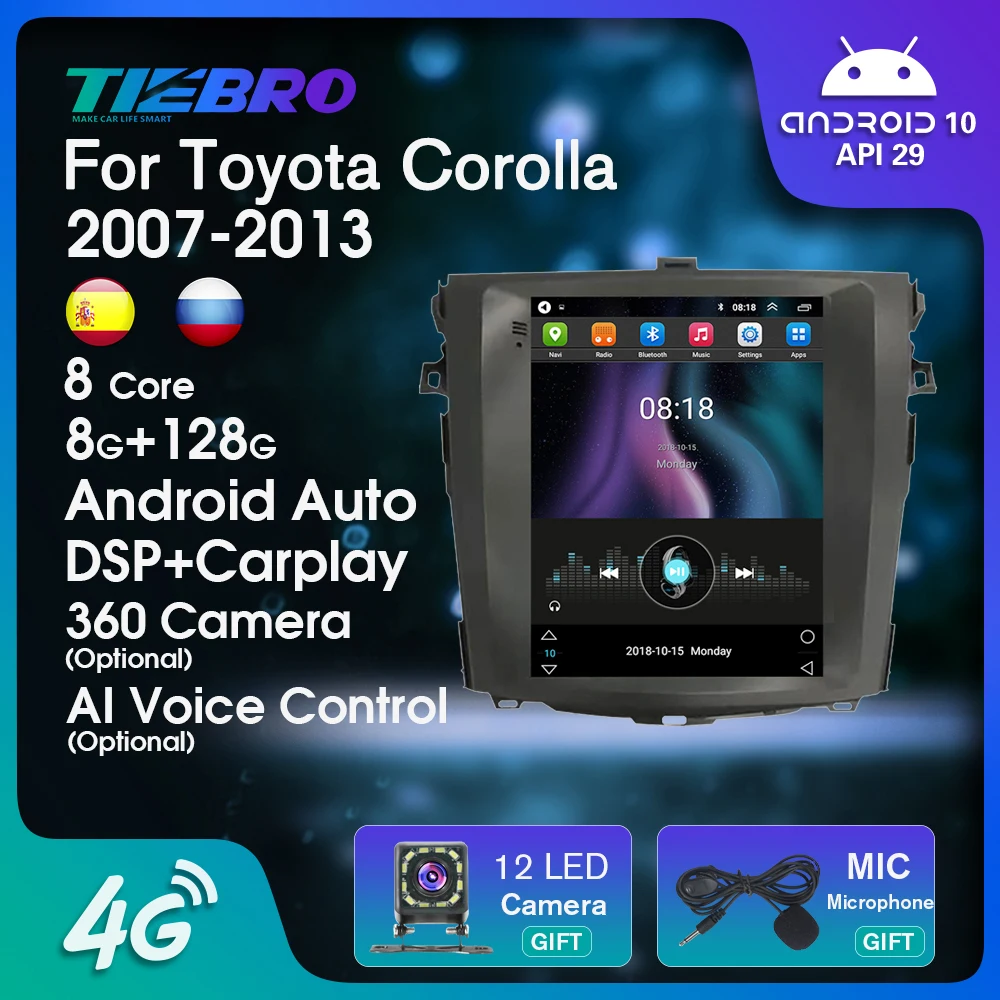 

Автомобильный радиоприемник Tesla StyleFor Toyota Corolla 10 E140 E150 2007-2013 Android 10,0, Автомобильный мультимедийный плеер с GPS-навигацией и вертикальным экрано...