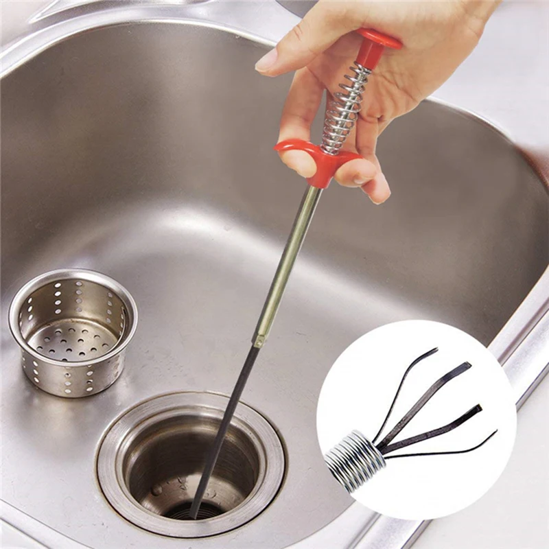 

61.5cm Flexible Sink Claw Pick Up Kitchen Cleaning Tools Pipeline Dredge Sink Hair Brush Cleaner Bend Sink Tool With Spring Grip