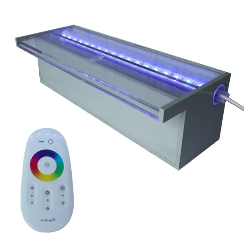 

300mm Length Waterfall Lip 25mm ABS+Acrylic Swimming Pool With LED Strip Lights fountain Spillway led light and remote control