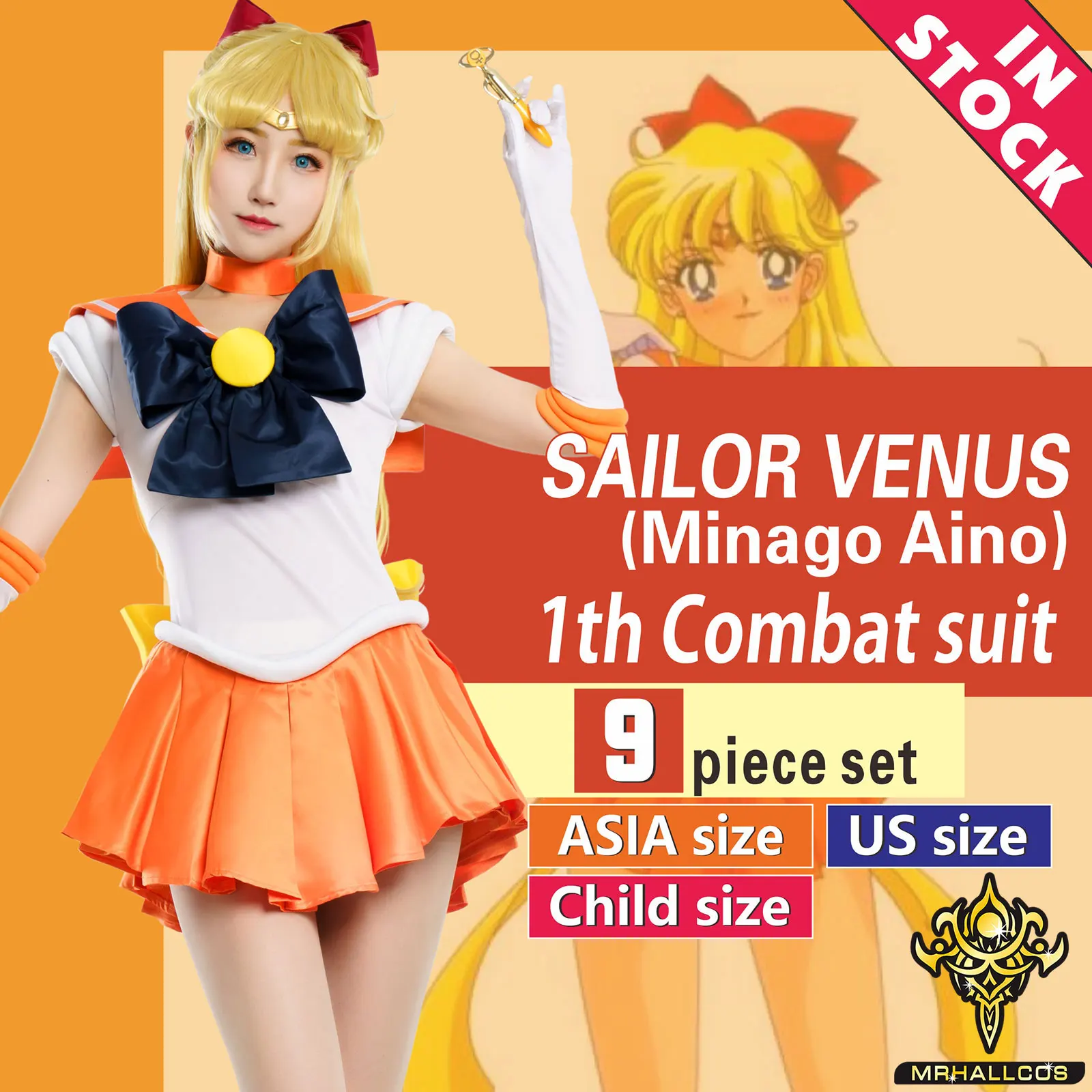 MRHALLCOS Anime Cosplay Sailor Moon Venus Minako Aino Crystal Dress Outfits Costume Halloween JK Party Kid Adult Women Plus Size