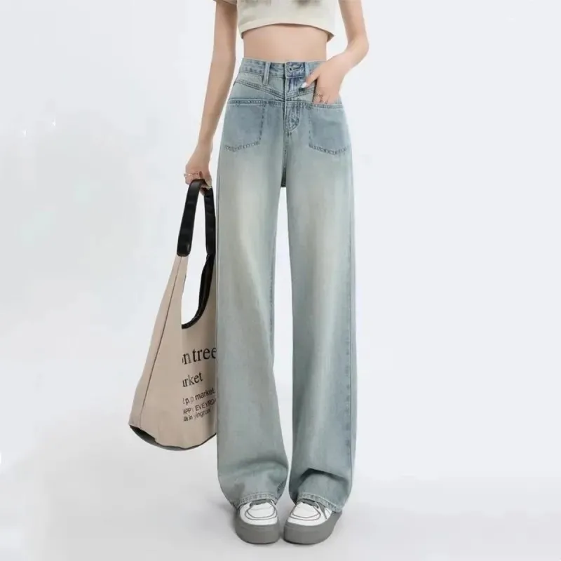Винтажные Широкие Джинсы С Высокой Талией Женские Свободные Прямые Брюки
