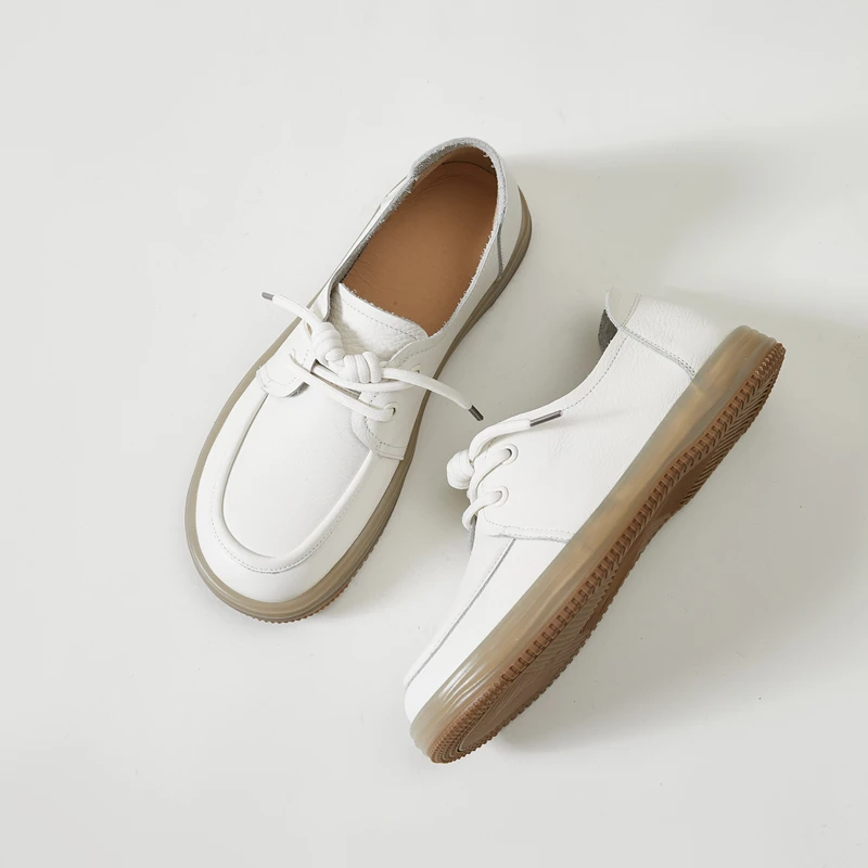 AIYUQI Genuine Leather Sneakers Women 2023 New Lace-up Women Loafers Casual Flat Cow Tendon Sole Nurse Shoes Women